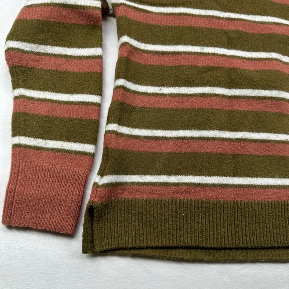 MADEWELL Small Striped Mock Neck Wool Sweater Brown Green Casual Pullover Top - Picture 14 of 16